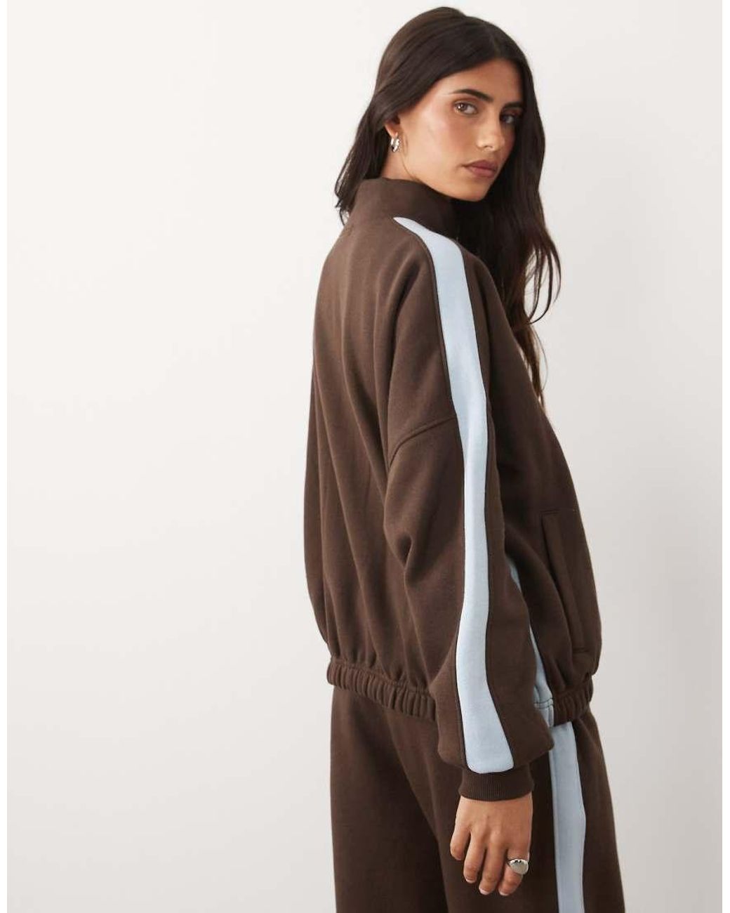 Kaiia Brown Cotton-rich Embroidered Logo Detail Oversized Zip-through High Neck Sweatshirt