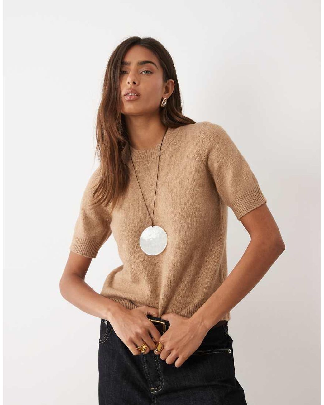ASOS Brown Knitted Baby Tee With Wool