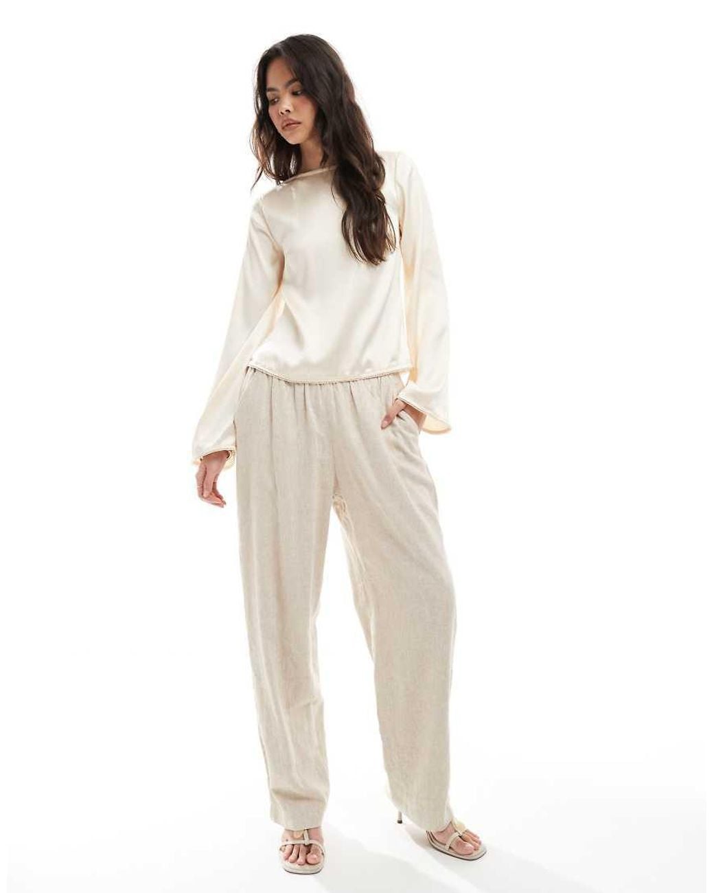 ASOS White Tie Back Satin Long Sleeve Top