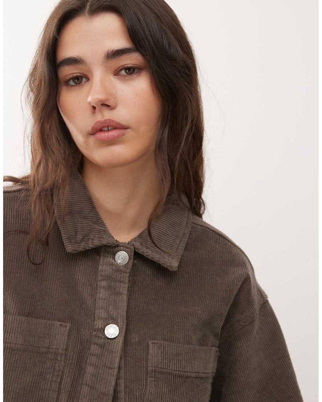 Noisy May Brown Oversized Cord Shirt