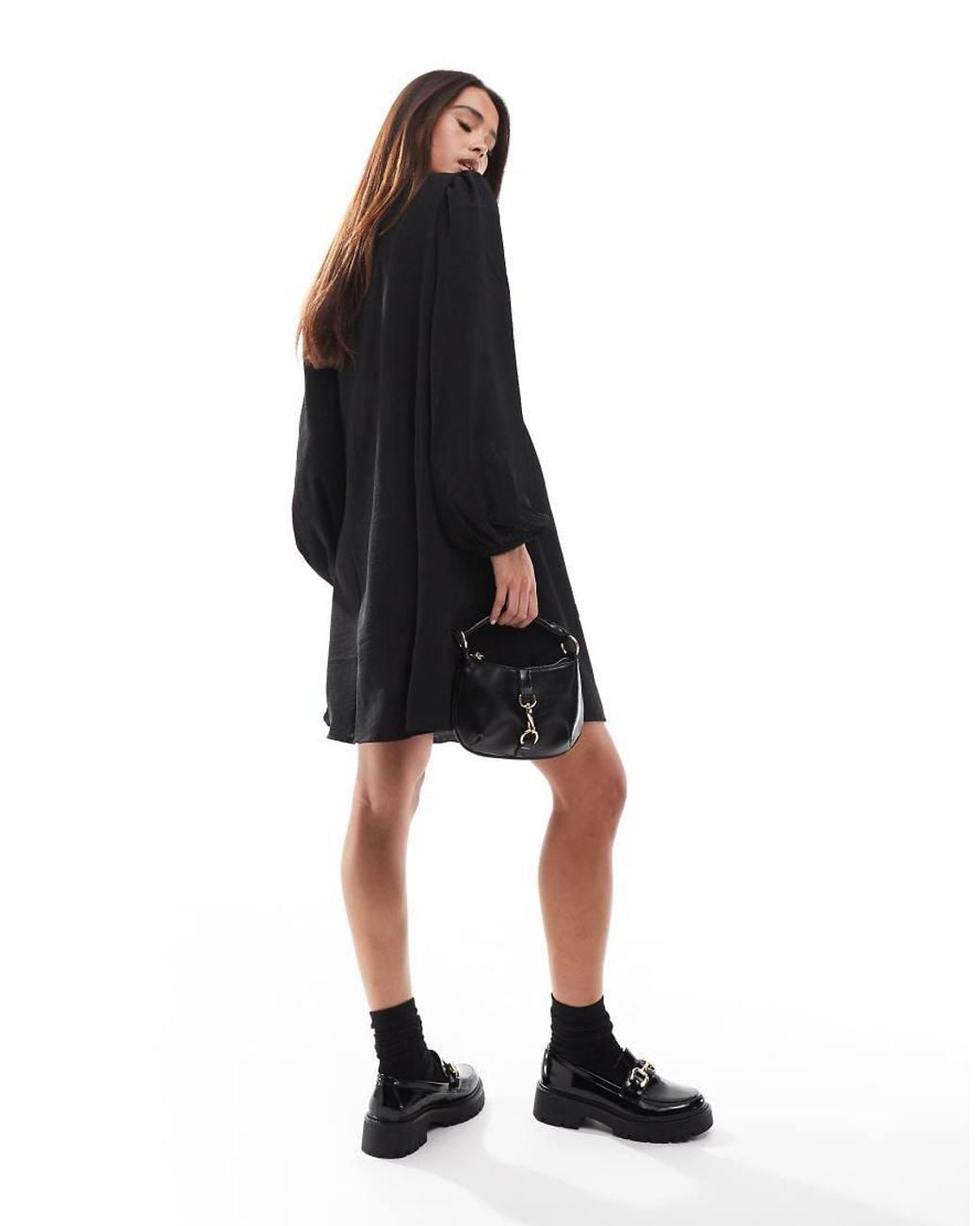Vero Moda Black V-neck Smock Mini Dress With Puff Sleeves