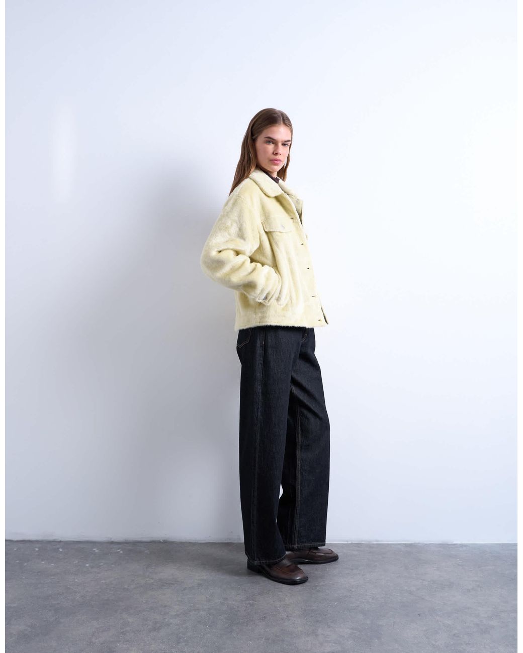 TOPSHOP White – trucker-jacke im western-stil aus kunstpelz