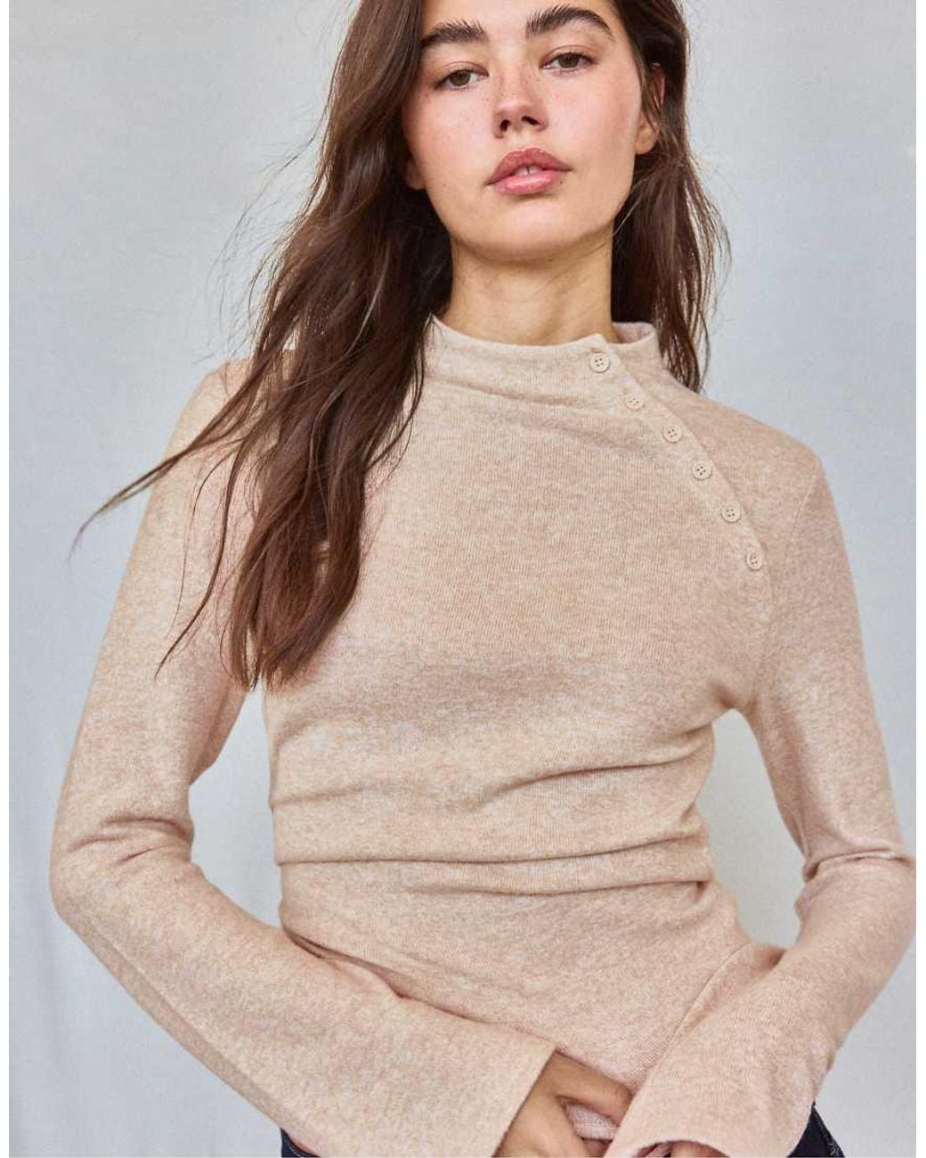 Stradivarius Blue Button Funnel Neck Sweater