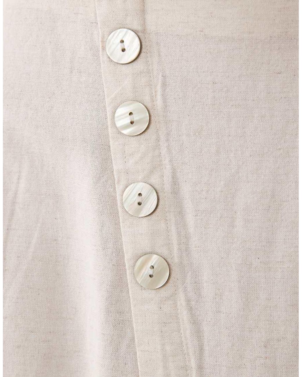 Vila Natural Linen Touch Button Front Midi Skirt
