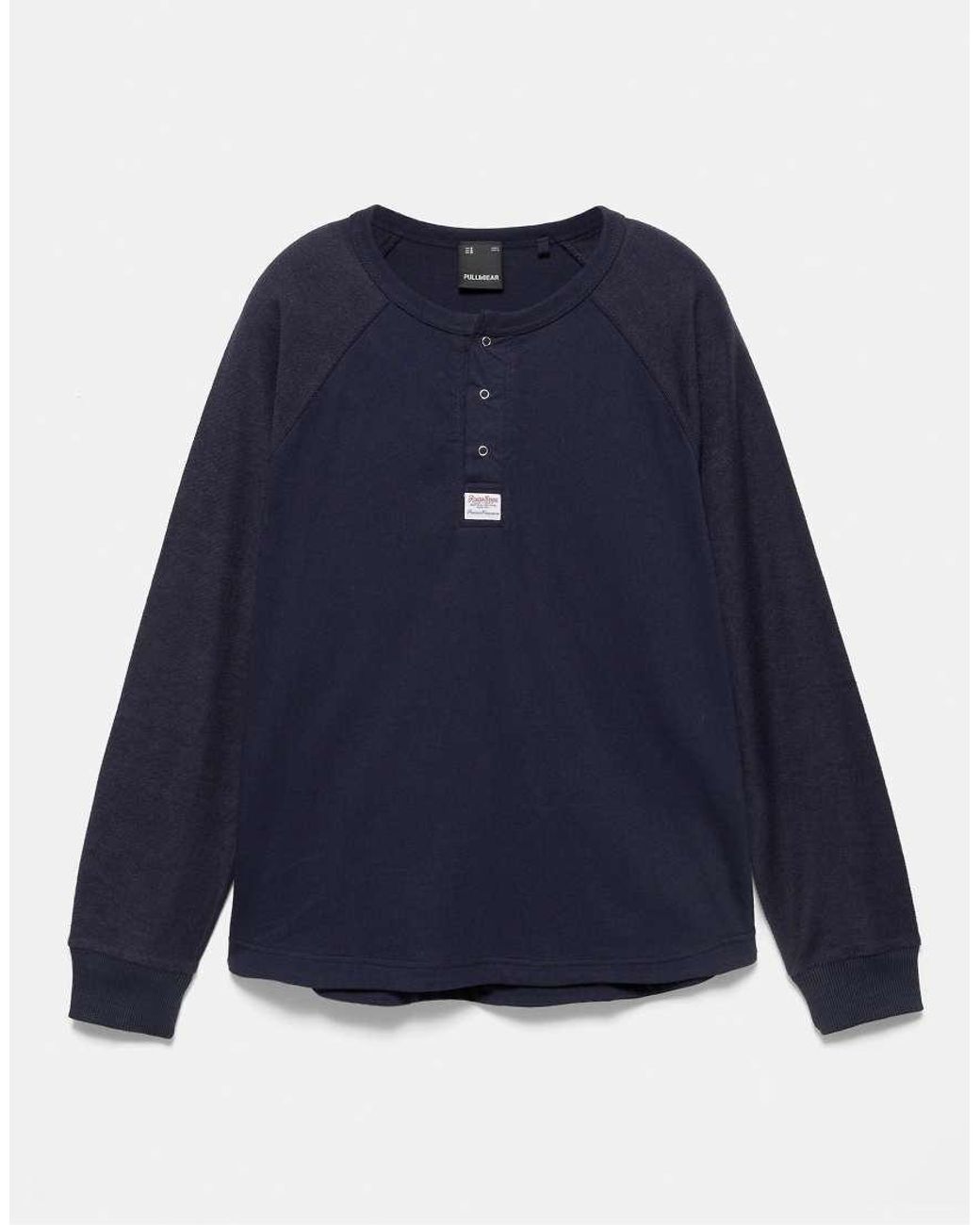 Pull&Bear Blue Henley Collar T-Shirt for men