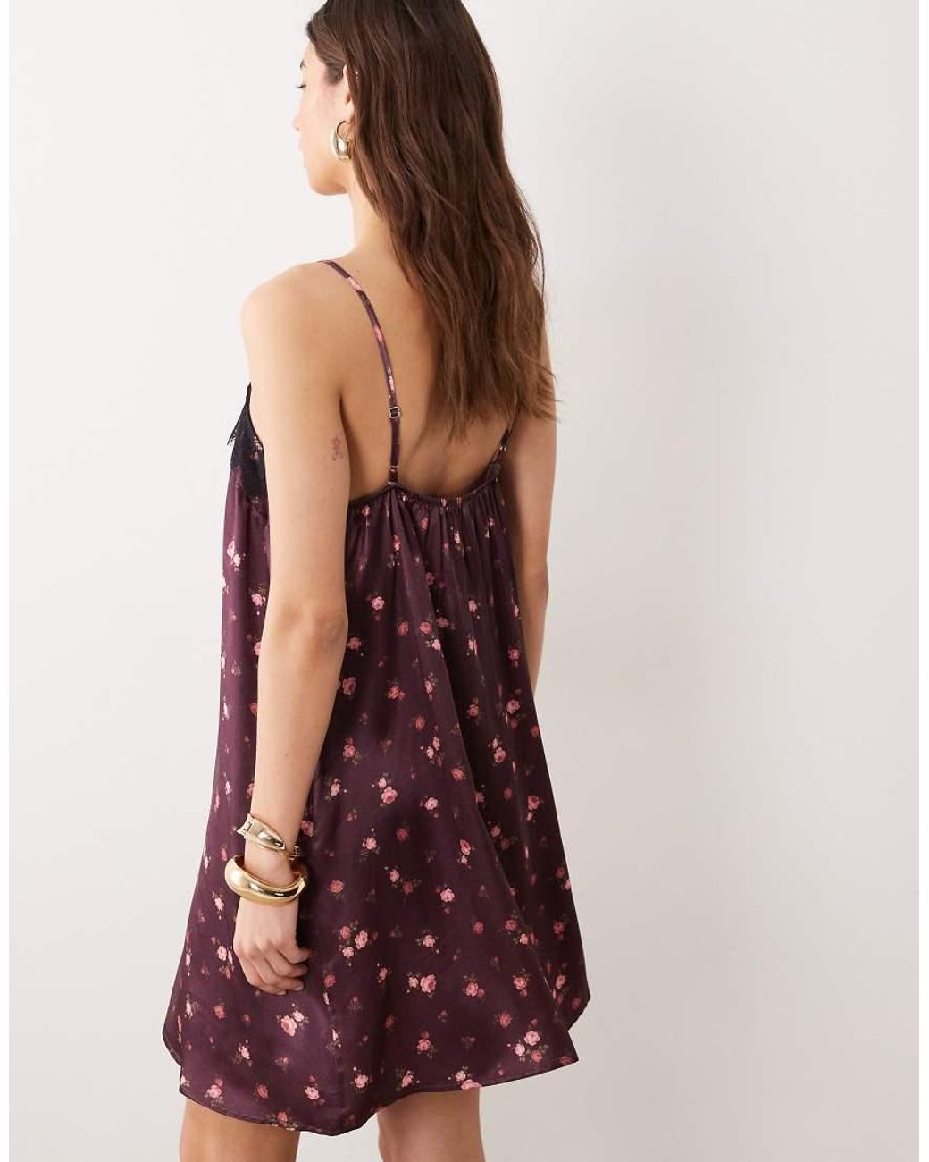 Miss Selfridge Purple Satin And Lace Trim Cami Mini Dress
