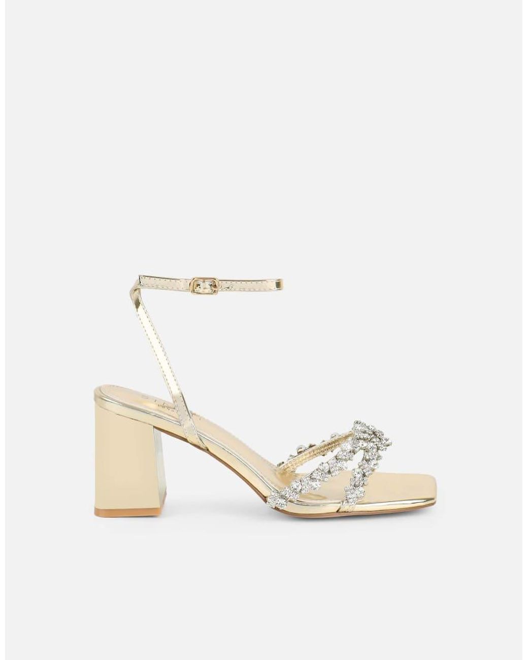 SIMMI Metallic Meave Diamante Wide Fit Block Heeled Sandals