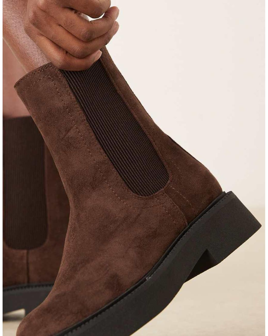ASOS Natural Andy Flat Chunky Chelsea Boots