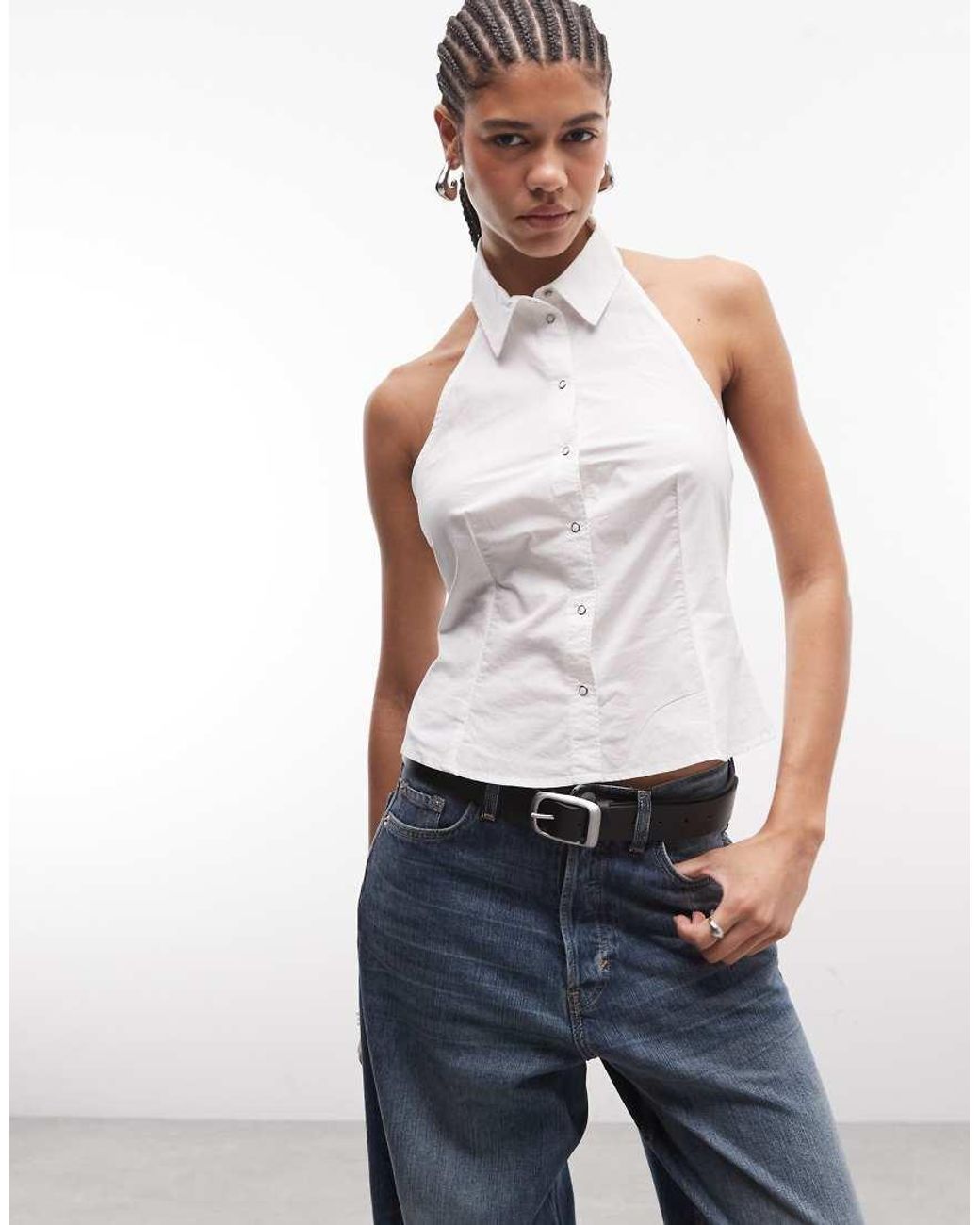 Camicia Button-Down Senza Maniche Bianca di Weekday in Blue