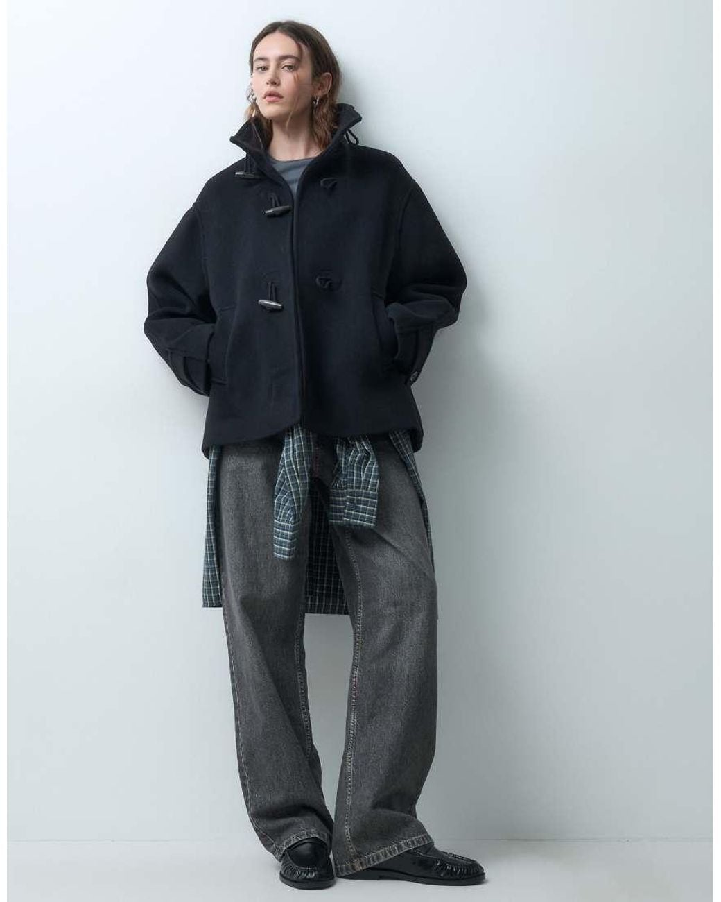 ARKET Blue Funnel Neck Short Wool Coat