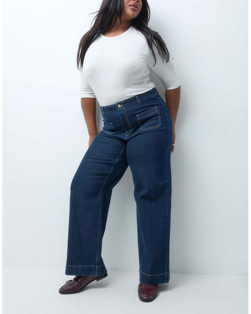 Vero Moda Blue Kayla High Rise Wide Leg Jeans With Pocket Detail