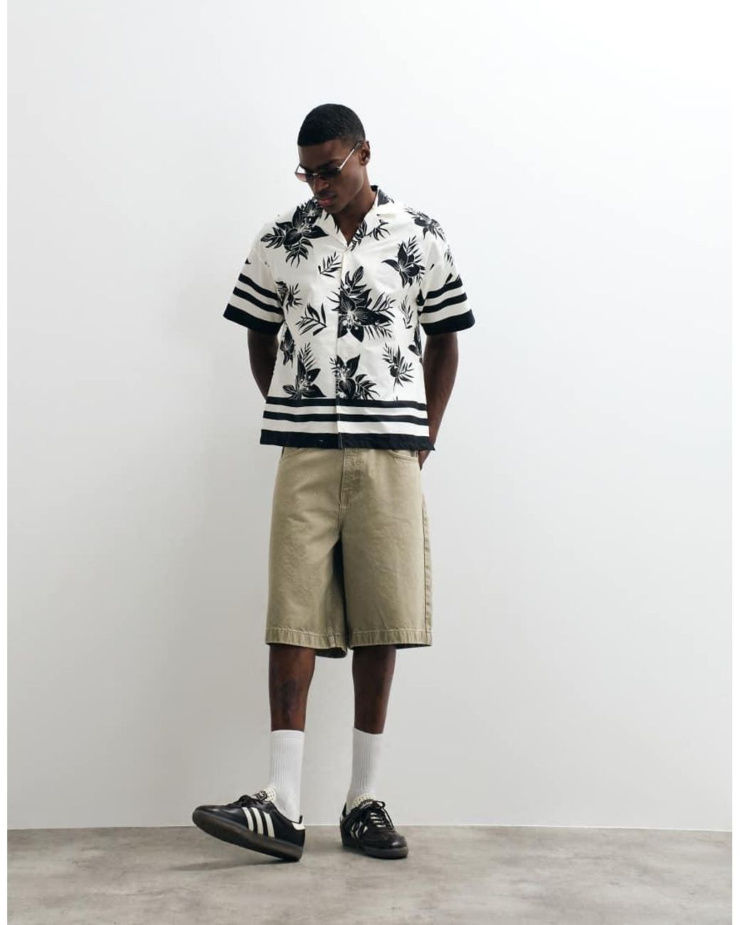 ADPT White Oversized Revere Collar Shirt With Floral Print for men