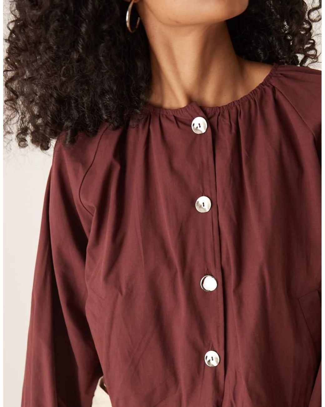 Ghospell Red Button Front Pleated Jacket