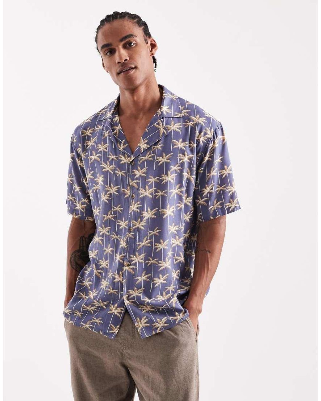 Sol Beach Blue Leaf Print Beach Shirt for men