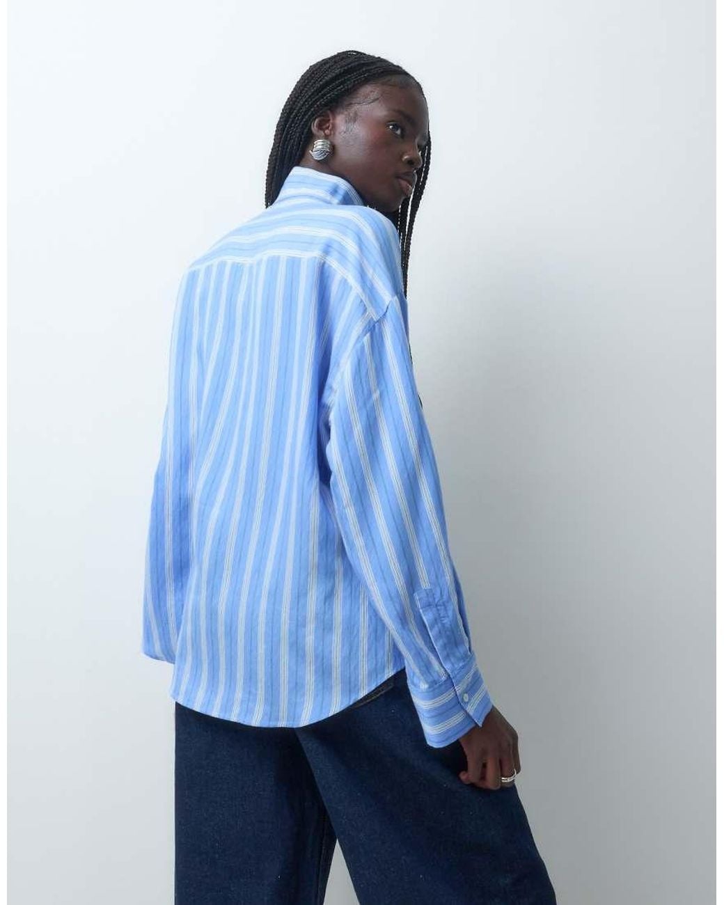 Mango Blue High Neck Long Sleeve Blouse