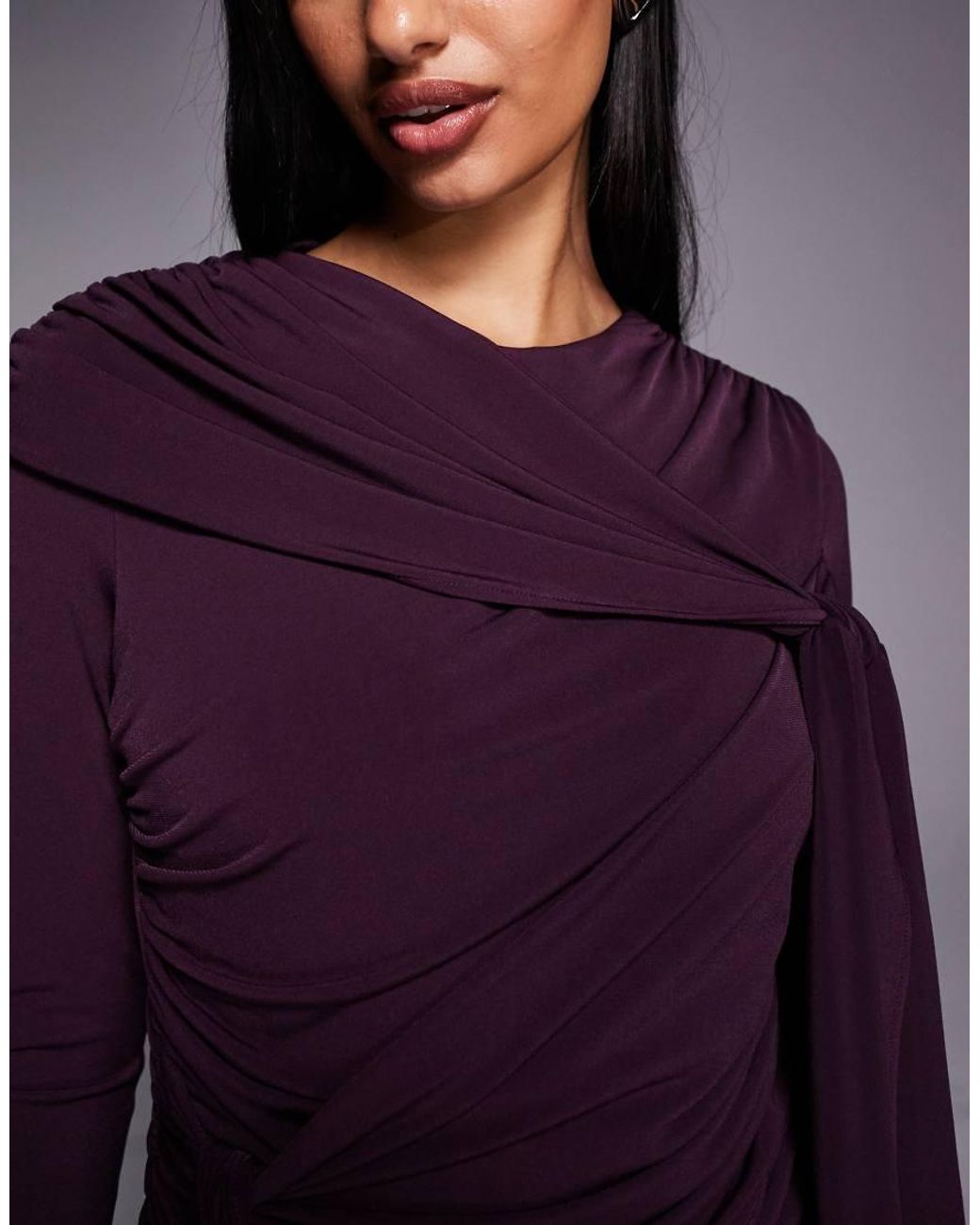 DASKA Purple Ruched Tie Detail Maxi Dress