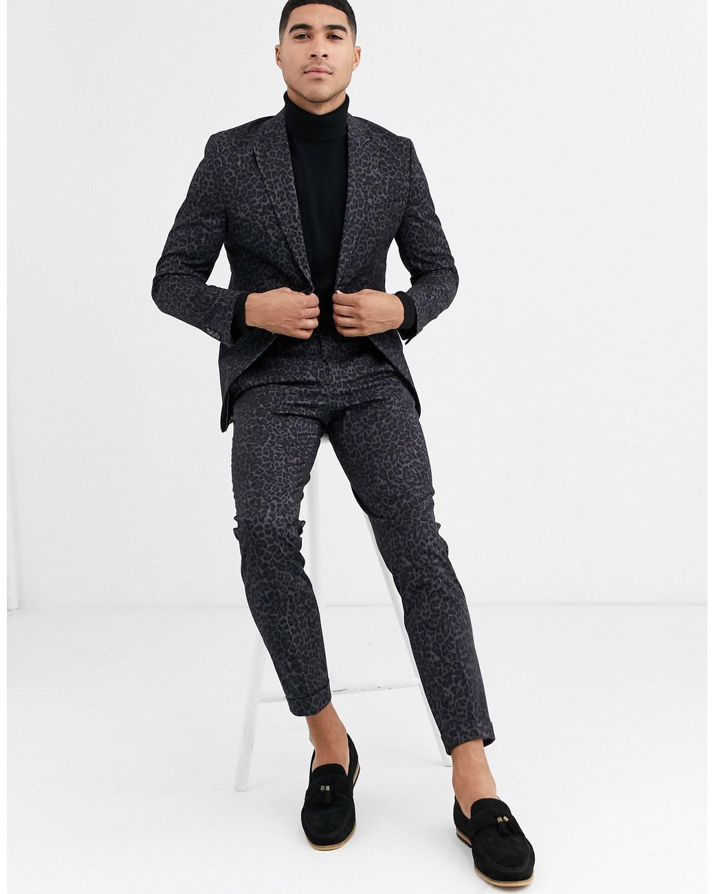 Jack & Jones Premium Leopard Print Suit Pants in Black for Men | Lyst