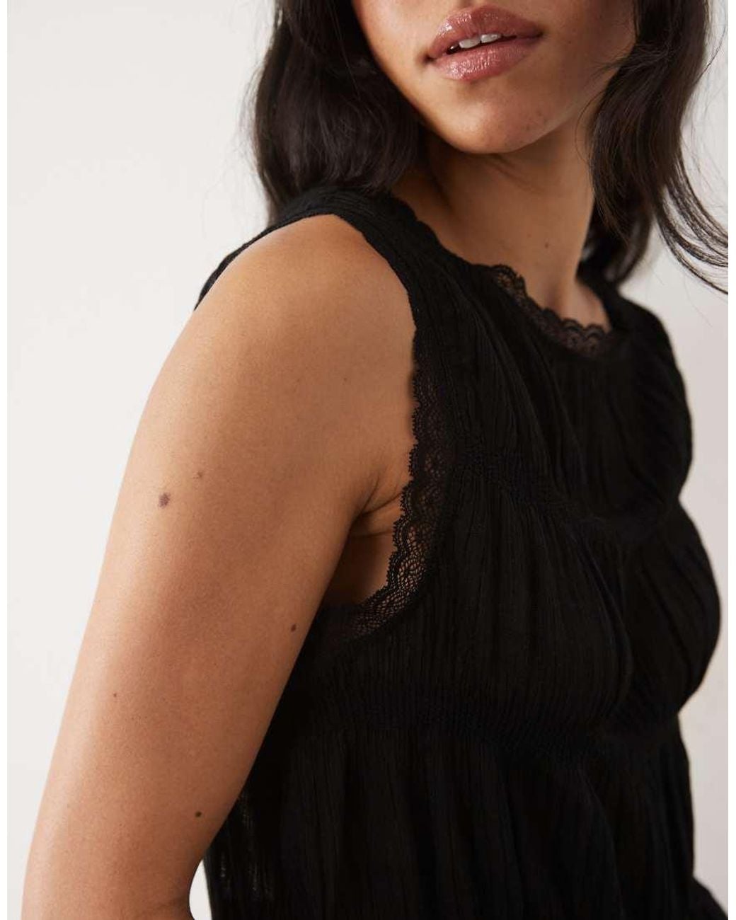 Miss Selfridge Black Textured Trapeze Sleeveless Top