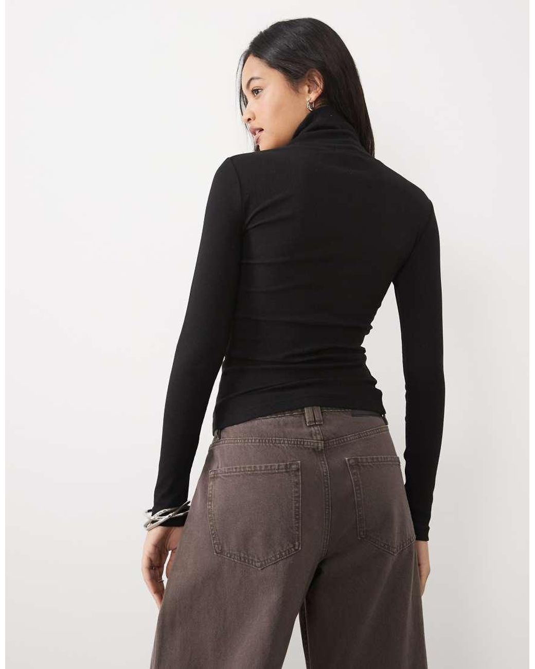 Brave Soul Black Long Sleeve Ribbed Roll Neck Top