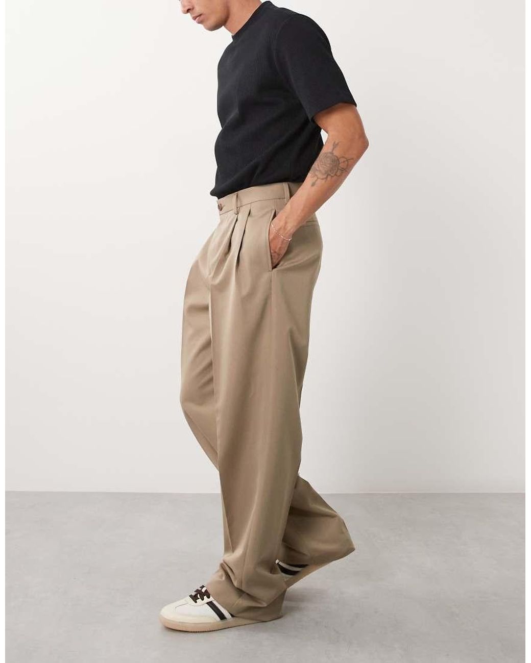 ASOS Green Tailored Double Pleated Wide Leg Trousers for men