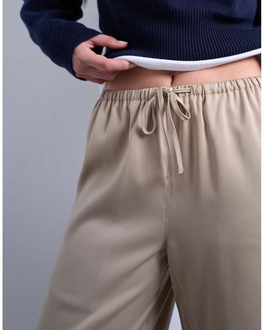 TOPSHOP Blue Satin Tie Waist Wide Leg Trouser
