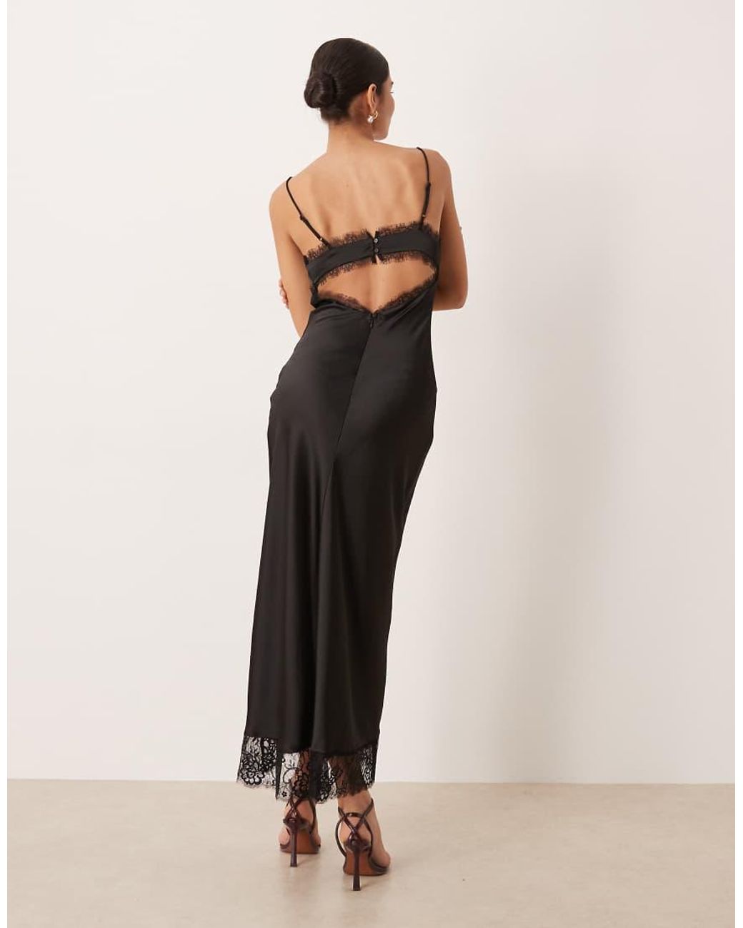 Gina Tricot Natural Satin Lace Maxi Dress