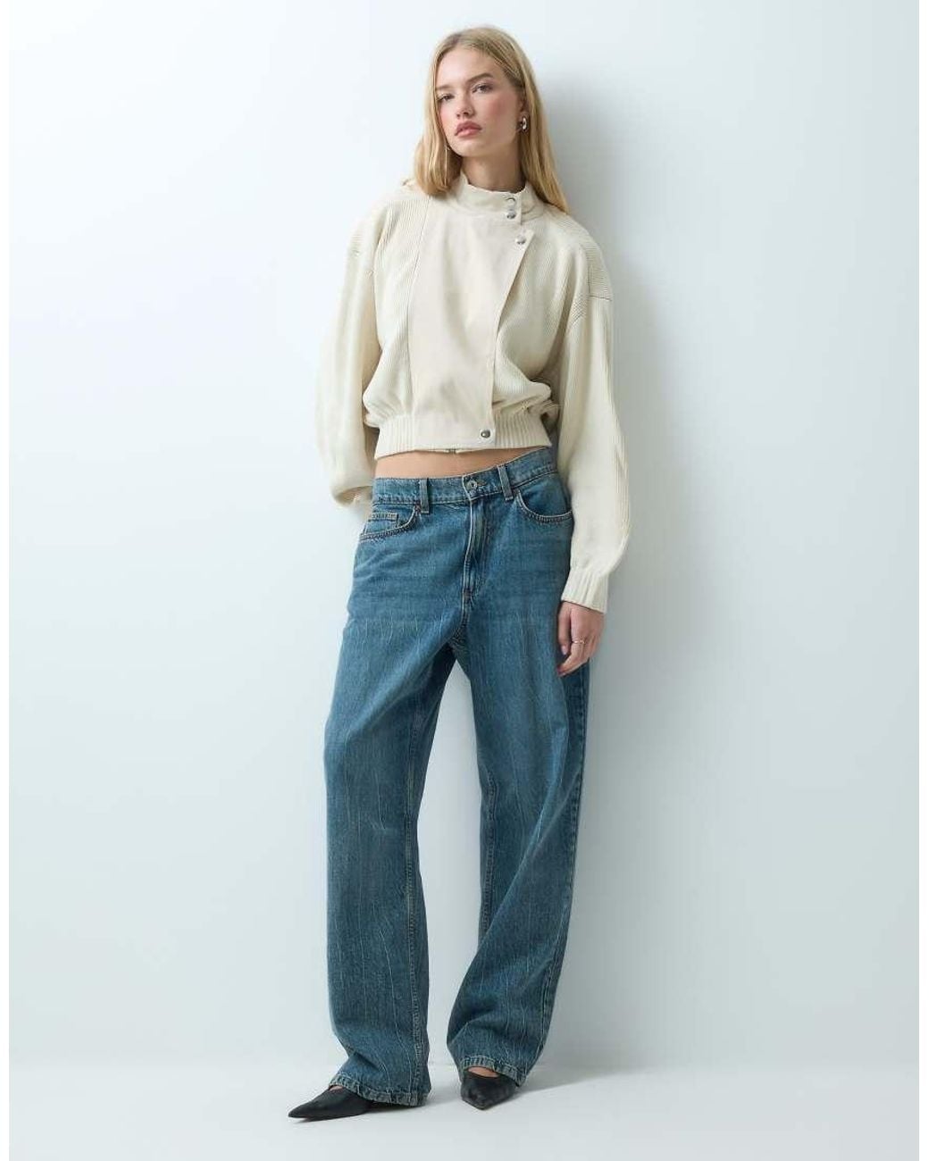 Mango Natural Knitted Funnel Neck Jacket