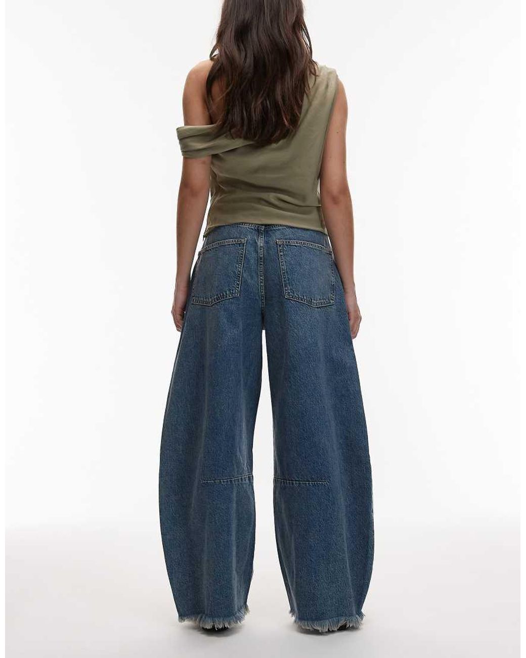 AllSaints Blue Payton Cropped Barrel Leg Denim Jeans