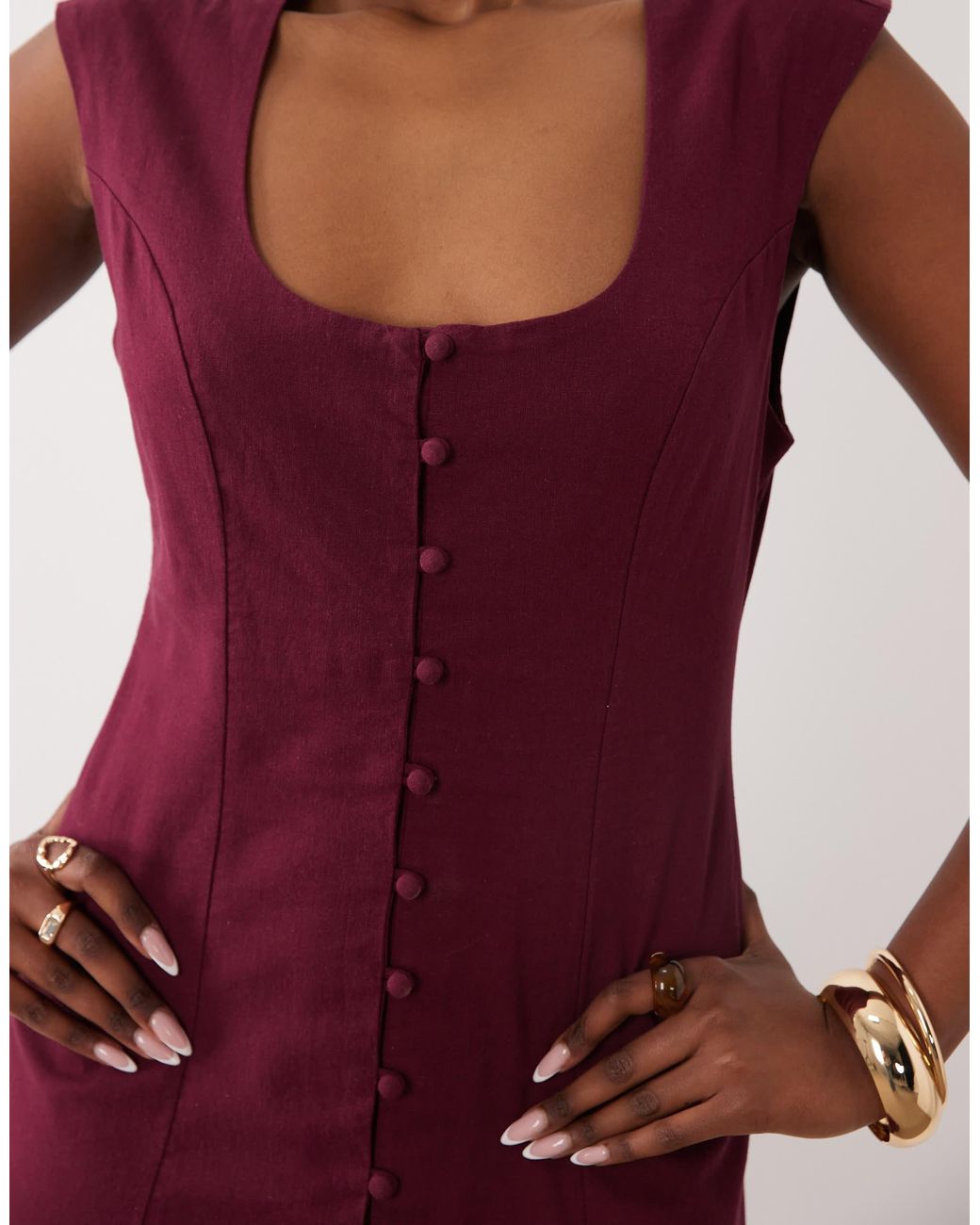 ASOS Red Square Neck Button Down Midi Sundress