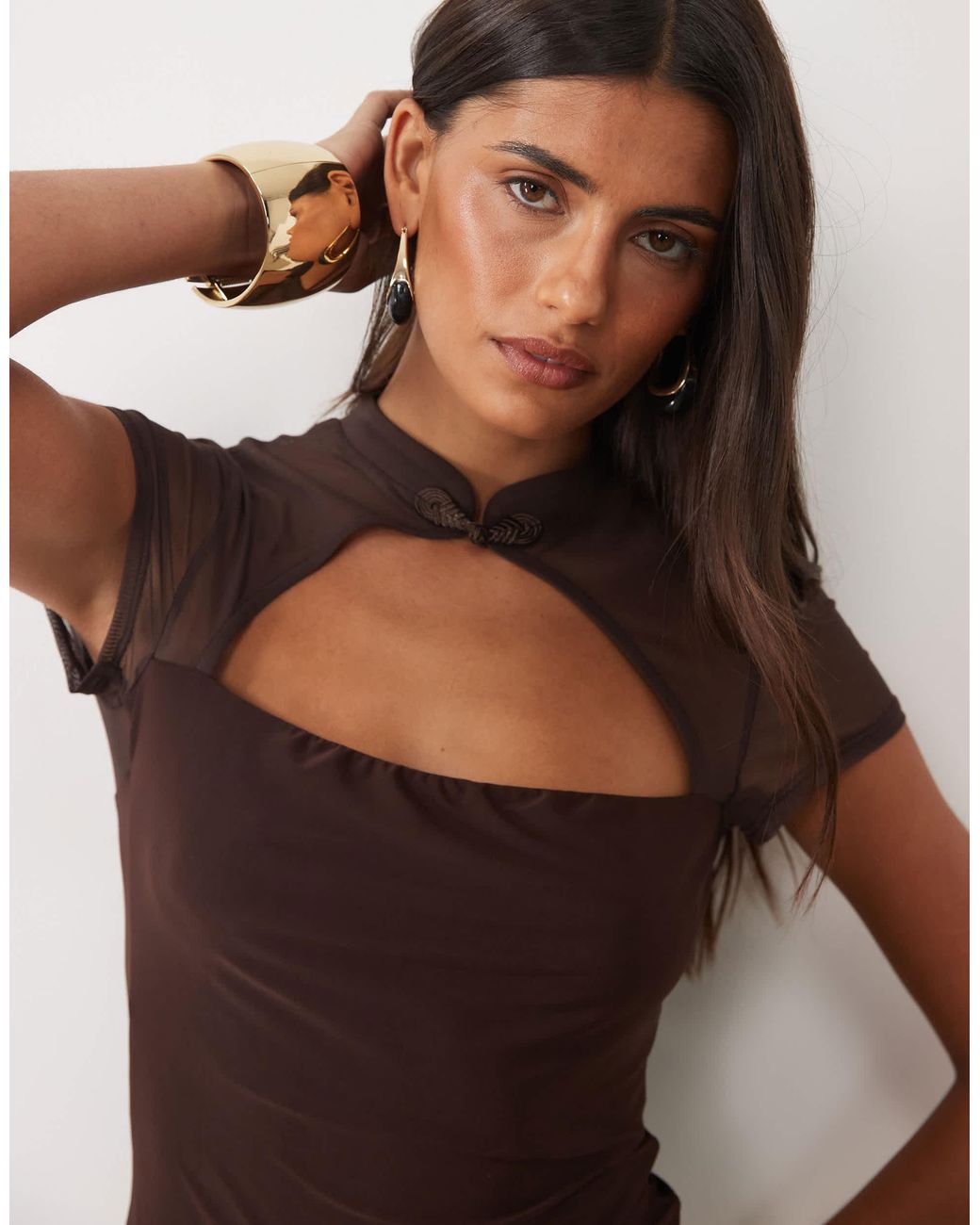 ASOS Brown Rouleau Loop Cut Out Top