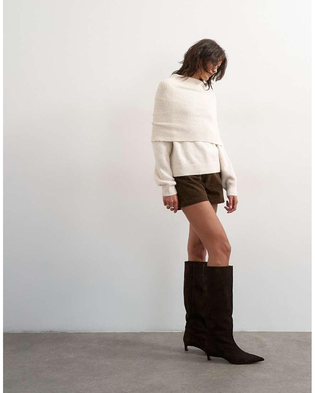 TOPSHOP Natural Knitted Deep Fold Bardot Jumper