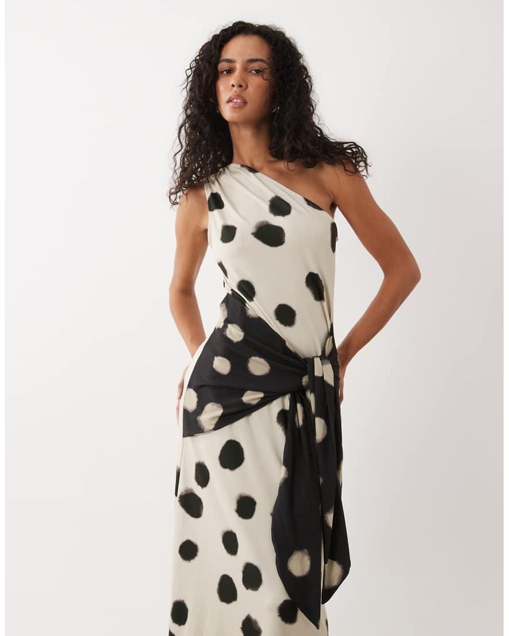 ASOS White One Shoulder Polka Dot Maxi Dress