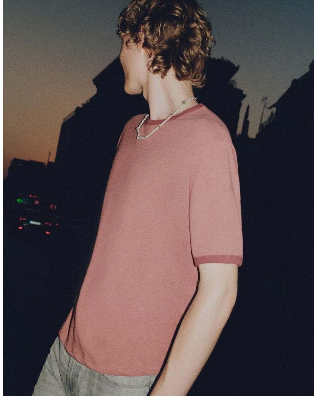 Pull&Bear Gray Contrast Ribbed T-shirt for men