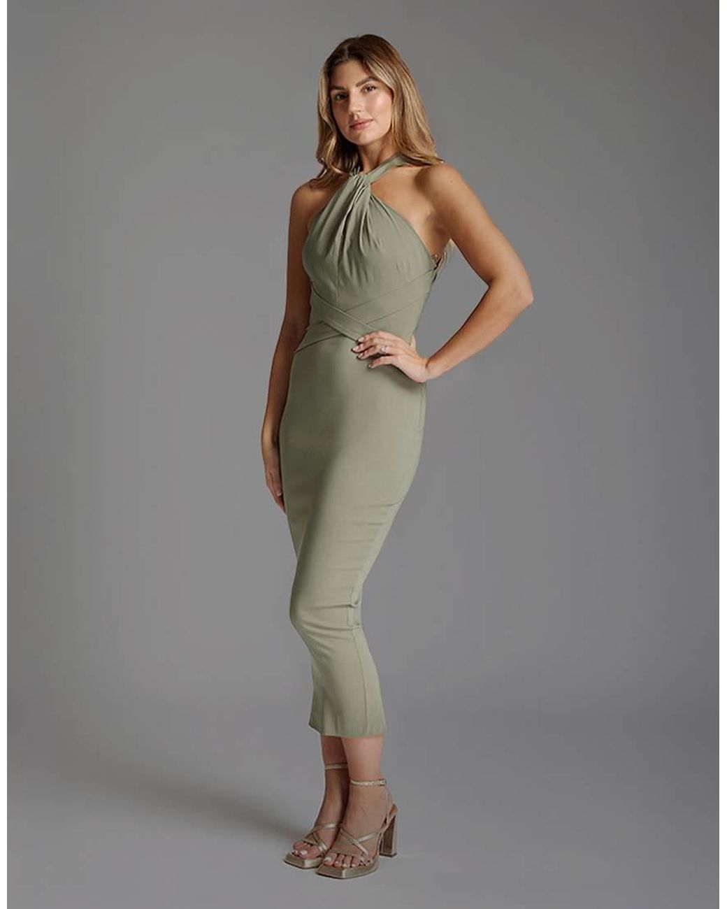 Vesper Gray Halter Neck Midaxi Dress With Straps