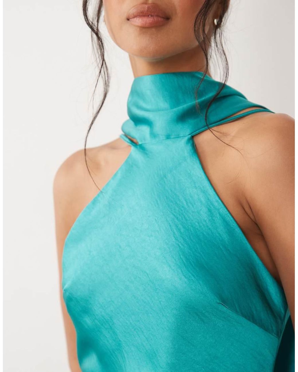TFNC London Blue Satin Scarf Detail Mini Dress