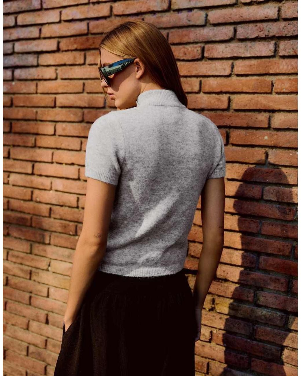 Bershka Brown Short Sleeve Mock Turtleneck Jumper