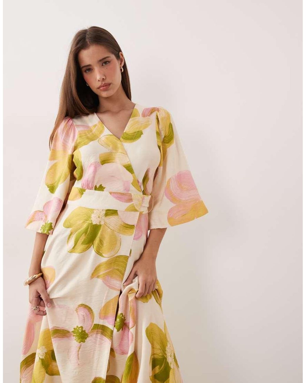 Y.A.S Natural Frill Sleeve Wrap Maxi Dress