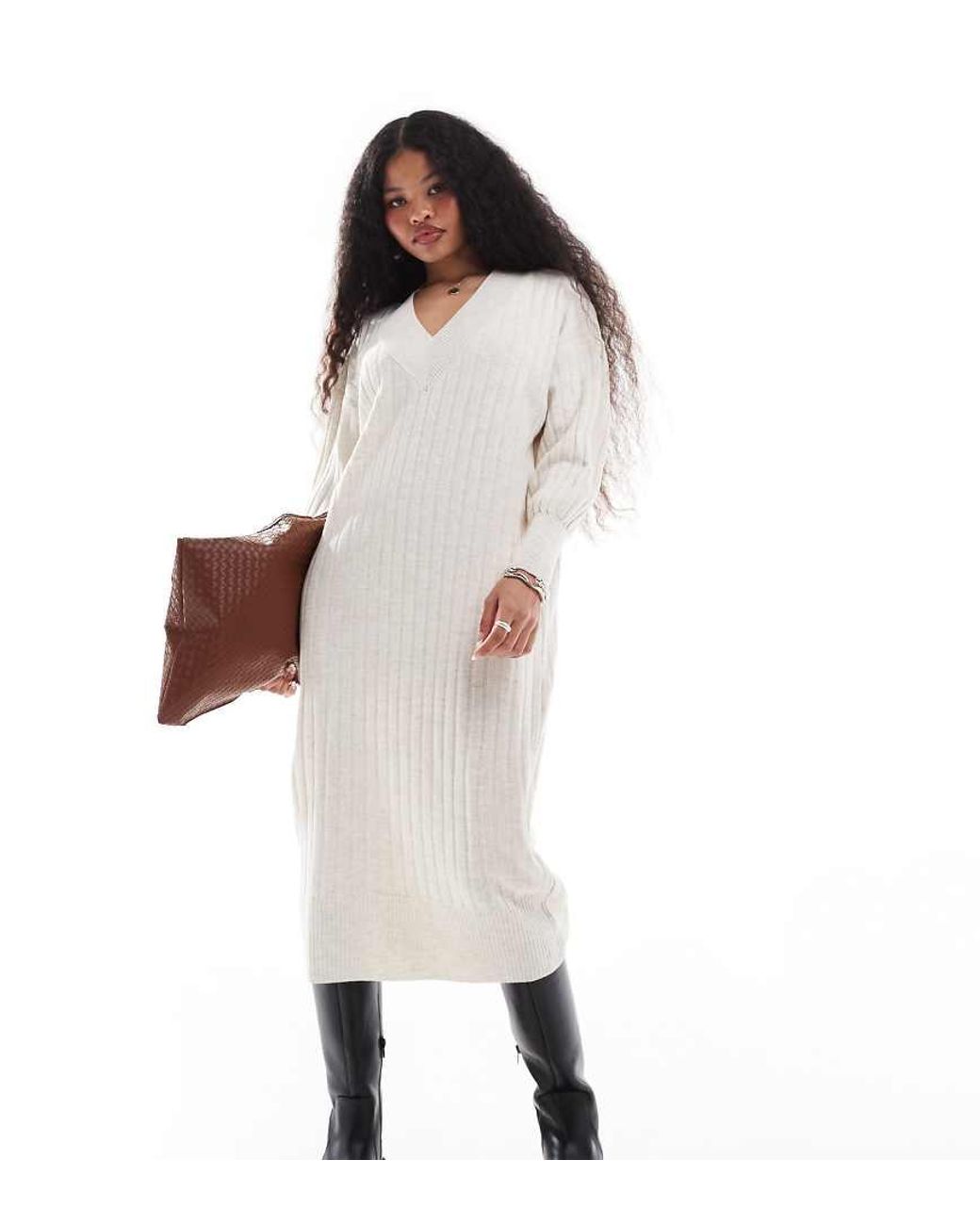 Only Petite Natural Knitted V Neck Maxi Dress