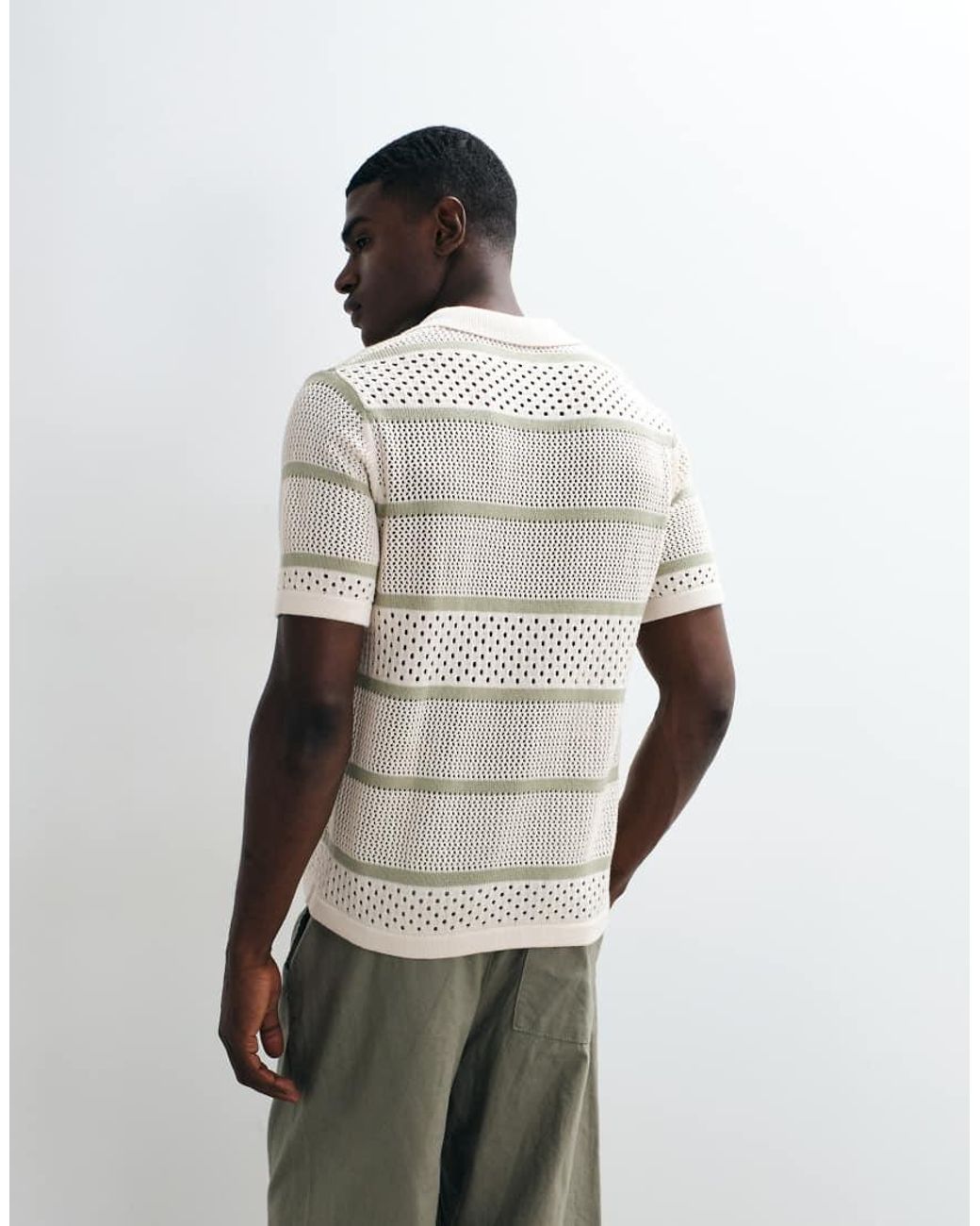 ASOS Gray Relaxed Short Sleeve Knitted Textured Stripe Polo for men