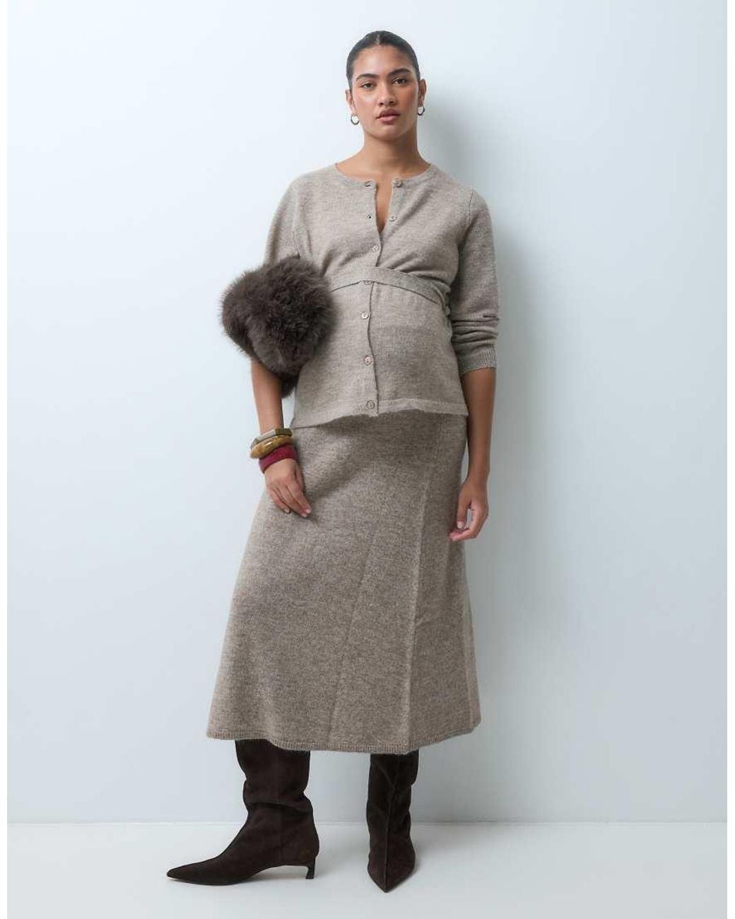 Vero Moda Gray Tie Waist Round Neck Cardigan Co-Ord