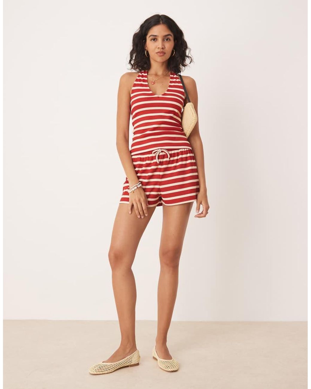 ASOS Gestreepte Haltertop in het Red