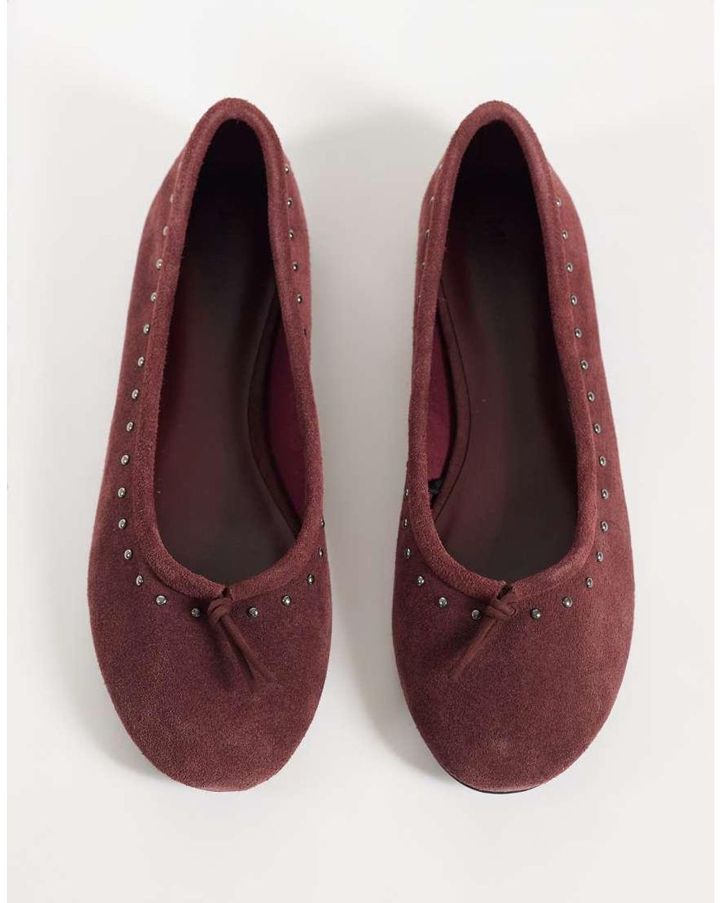 Mango Purple 100% Leather Studded Ballet Flat