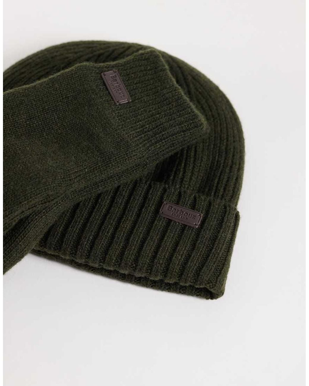 Barbour Black Carlton Knitted Beanie And Gloves Gift Set for men