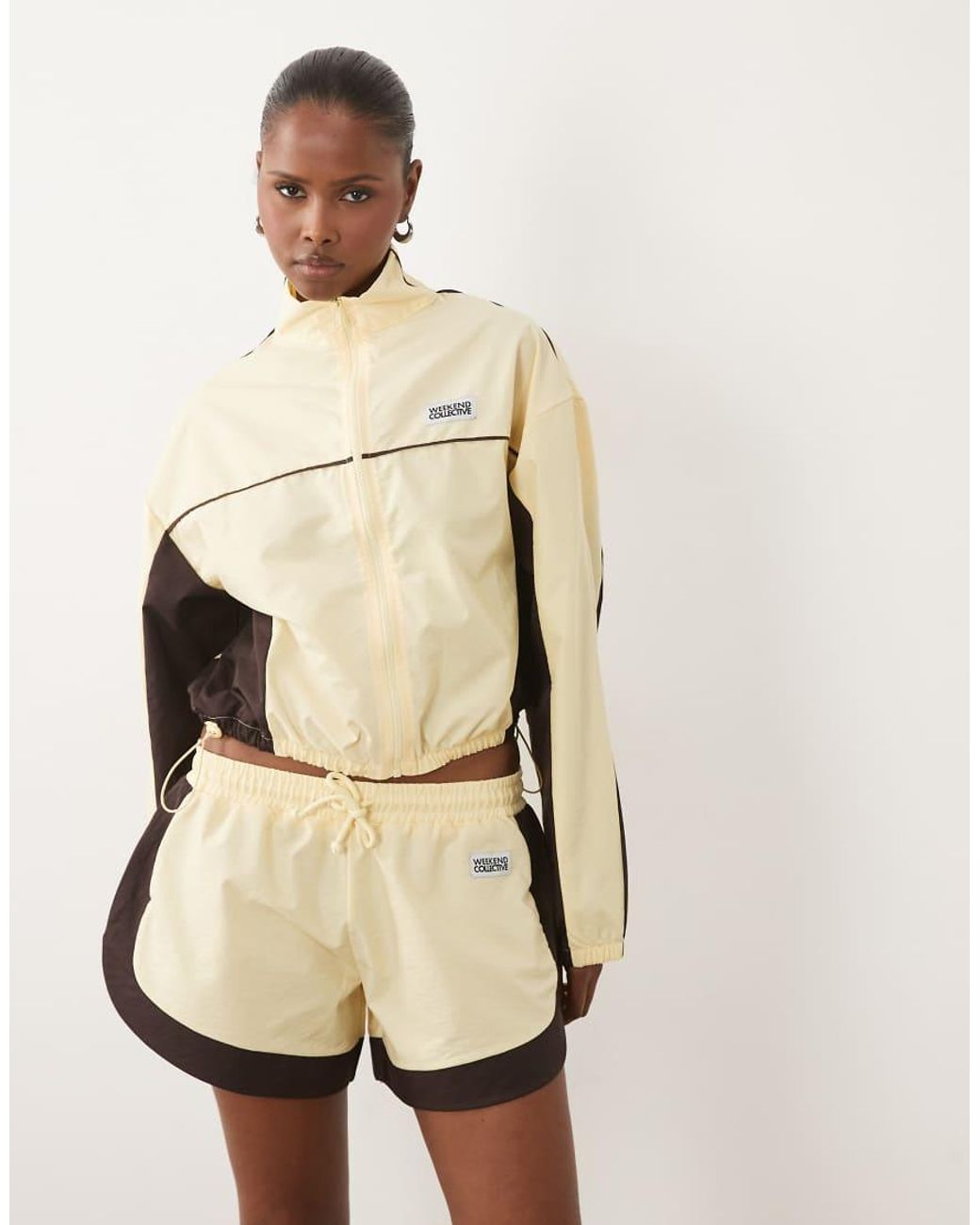 ASOS Natural Weekend Collective Nylon Track Runner Shorts