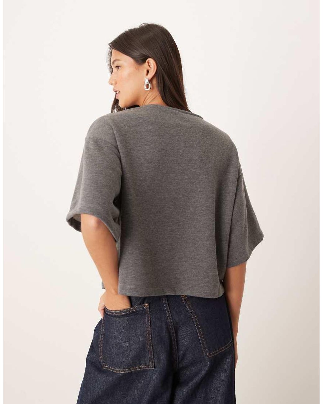 ASOS Gray Boxy Button Through Sweat Top