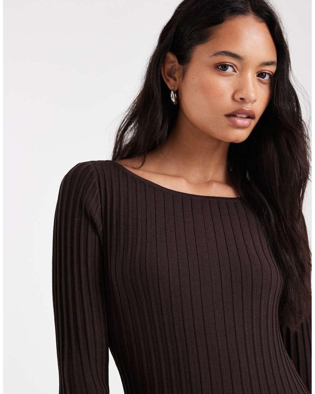 Vero Moda Blue Premium Boatneck Long Sleeve Ribbed Maxi Dress