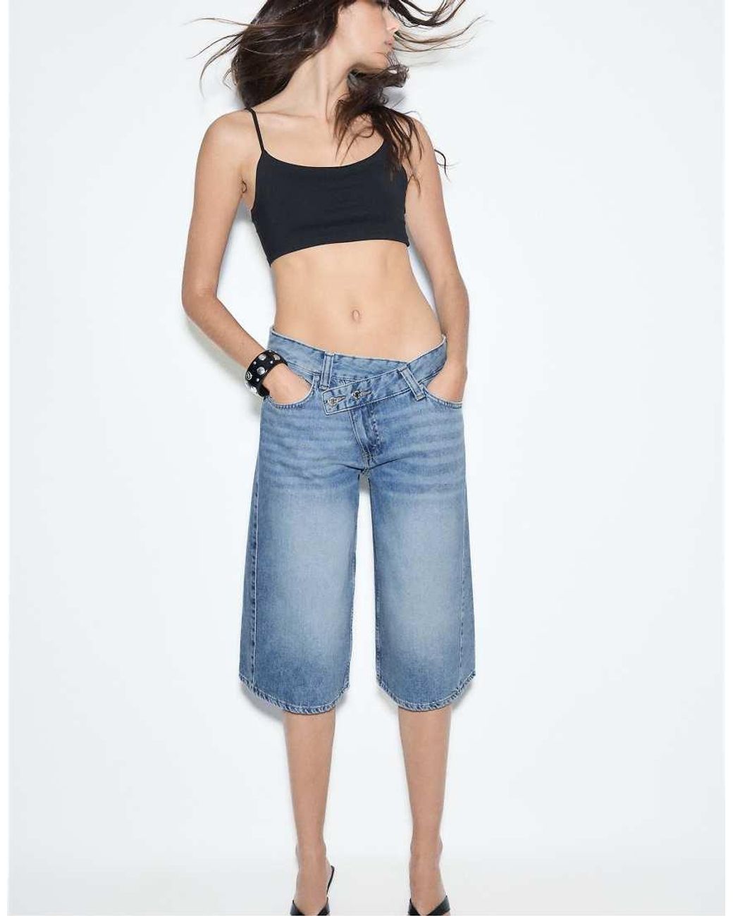 Stradivarius Blue Cross-over Waist Bermuda Shorts