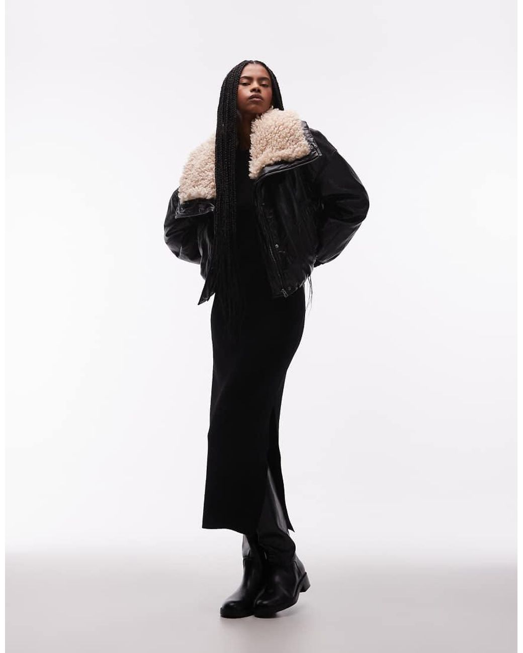 & Other Stories Black Ribbed Structured Knit Maxi Dress With Cuff Detail