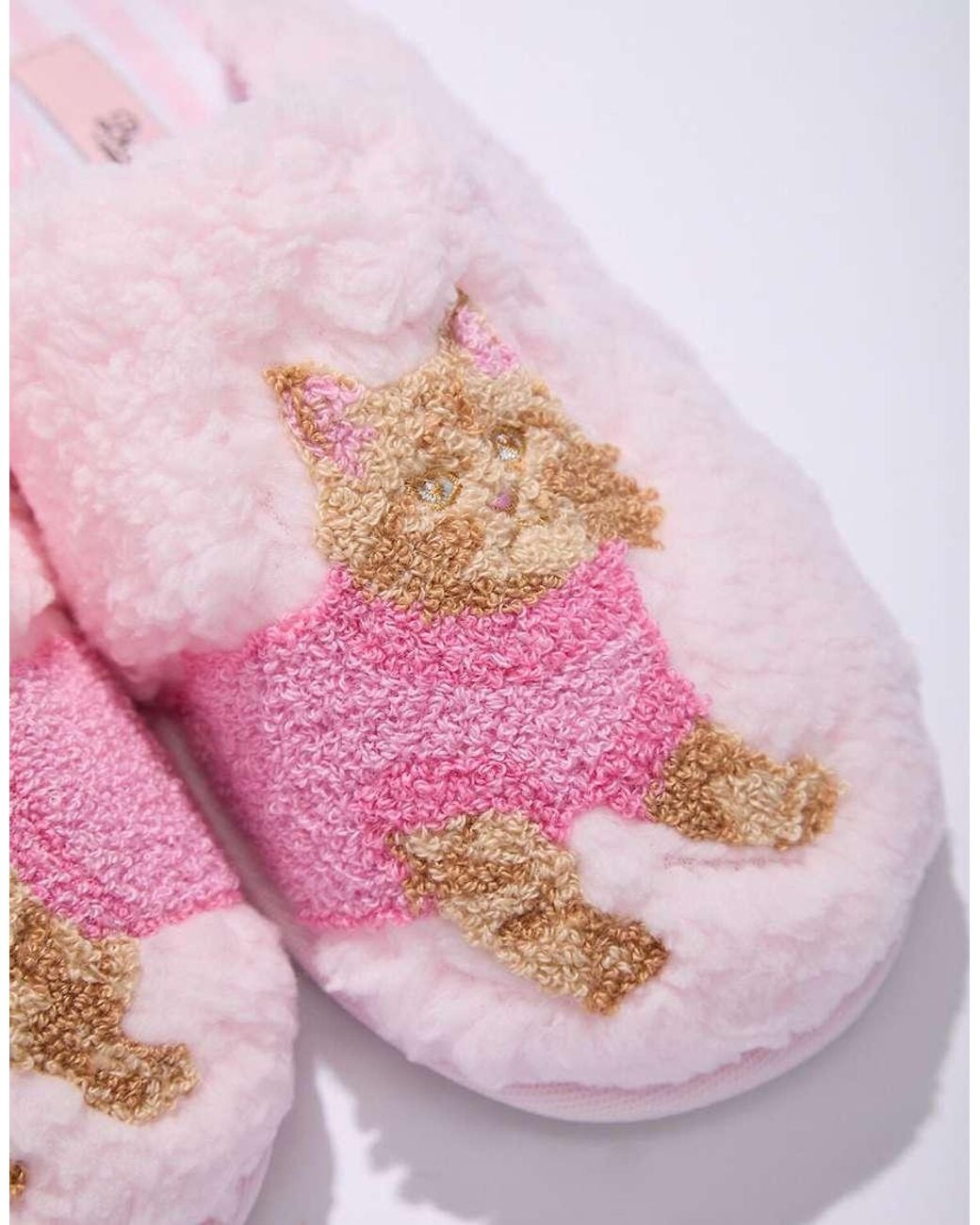 Boux Avenue Pink Cosy Soft Cat Teddy Fleece Borg Mule Slippers