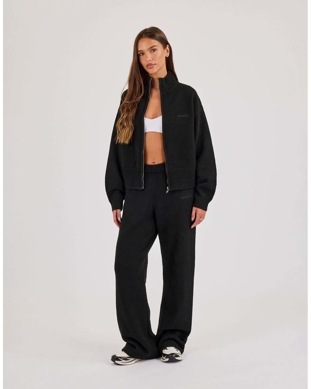CERNUCCI Black Knitted Embroidered Logo Wide Leg Jogger
